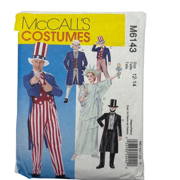 McCalls M6143 Patriotic Costume Sewing Pattern Size 12-14 Uncle Sam Lady Liberty - Picture 1 of 2